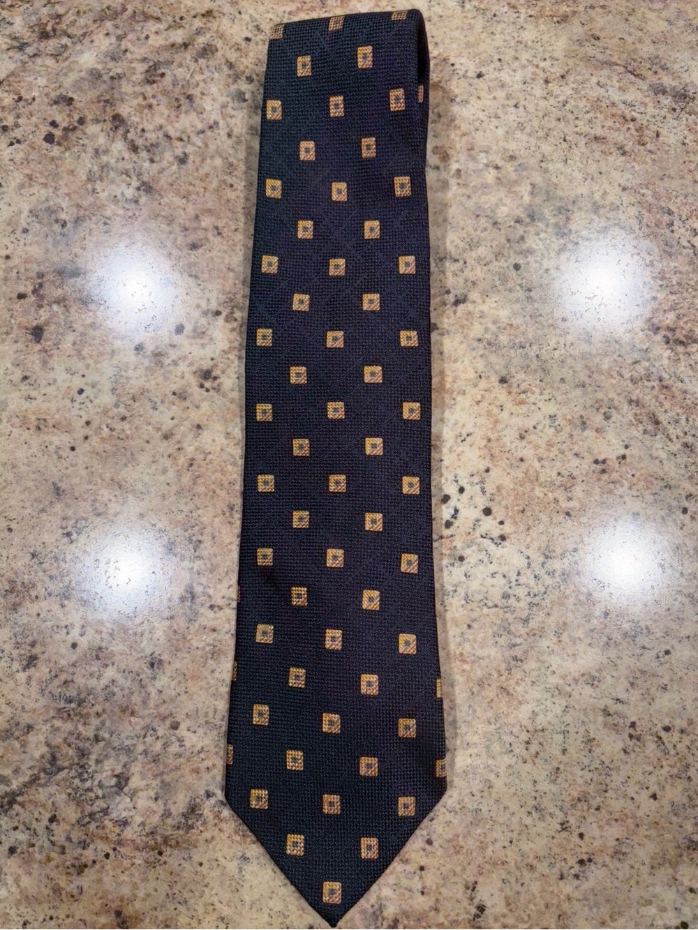 Ermenegildo Zegna Men’s Silk Tie Navy Blue with Gold Squares